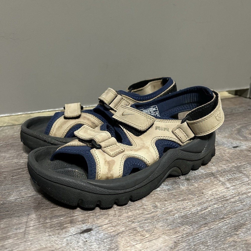 Nike Air Golf Sandals Womens Size 8 Tan Navy Leather Spiked 302135-221